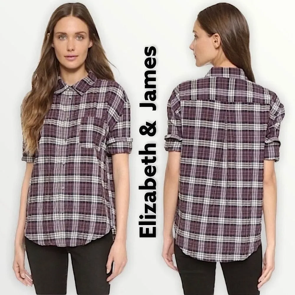 ELIZABETH & JAMES Carine Plaid Shirt Black Cherry - Picture 2 of 10